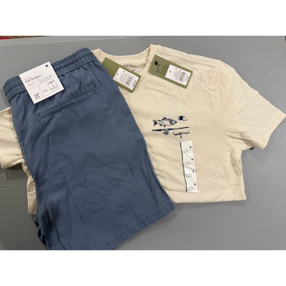 Goodfellow & Co 7" Vintage Blue Shorts Fishing Icon Soft Tee Medium NWT LOT